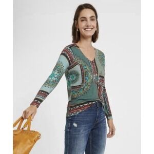 Desigual Boho Pullover Sweater Wool Blend Knit Floral Chic Soft Size Medium